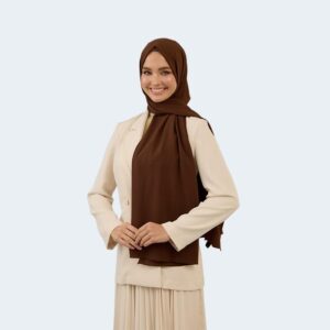 شال حجاب ناعم باللون البني – مزيج من القطن والبوليستر لراحة يومية