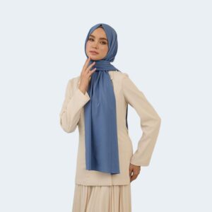 شال حجاب ناعم باللون الأزرق – مزيج من القطن والبوليستر لراحة يومية