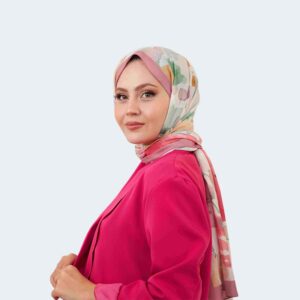 شال حجاب ناعم بنقشة زهور خفيفة من مزيج القطن باللون الوردي