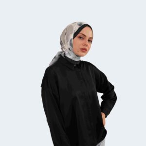 شال حجاب ناعم بنقشة زهور خفيفة من مزيج القطن باللون الرمادي