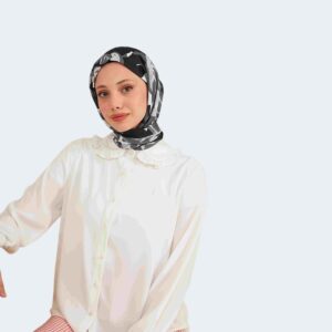 شال حجاب الزهور الناعمة من مزيج القطن باللون الأسود والرمادي