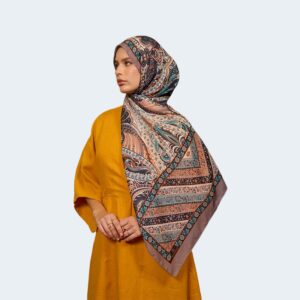 شال حجاب مراكش ناعم من مزيج القطن باللون البيج والأزرق