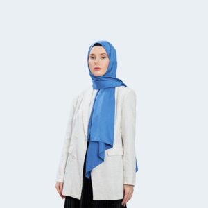 شال حجاب جاكار حريري ناعم باللون الأزرق – مزيج من القطن والفسكوز ونقشة ناعمة