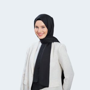 شال حجاب جاكار حريري ناعم باللون الأسود – مزيج من القطن والفسكوز ونقشة ناعمة