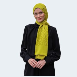 شال حجاب جاكار حريري ناعم بنقشة قطرات باللون الأصفر – مزيج من القطن والفسكوز