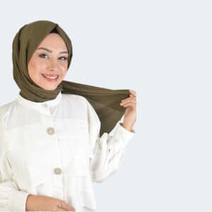 شال حجاب وناعم بملمس مقاوم للتجاعيد باللون الزيتي