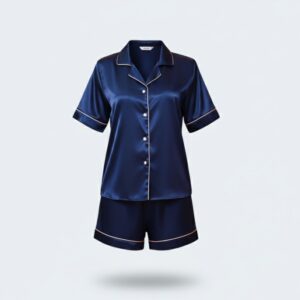 طقم بيجاما فاخر للمقاسات الكبيرة من الساتان الحريري – قطعتان (شورت وقميص بنصف كم)