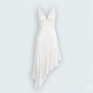 قميص نوم ساتان حريري بتصميم مائل مع روب ولمسات دانتيل ناعمة