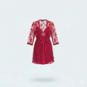 طقم نوم فاخر - قميص نوم بدانتيل ناعم مع روب دانتيل أنيق