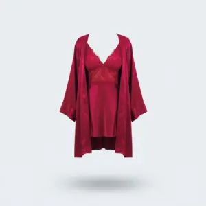 طقم لانجري فاخر للمقاسات الكبيرة – قميص نوم بدانتيل ناعم مع روب ساتان حريري