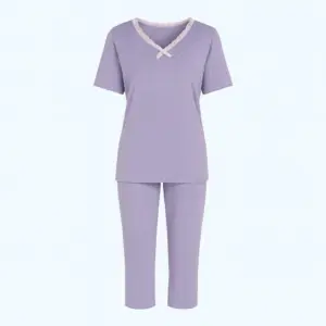 Viscose Pajama Set with Capri Pants and Short-Sleeve Shirt