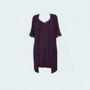 طقم قميص نوم قصير فيسكوز للمقاسات الكبيرة مع روب بتفاصيل دانتيل ناعمة