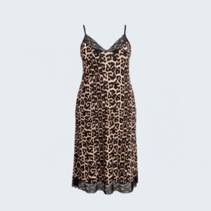 Plus Size Tiger Print Homewear Dress with Soft Lace Details