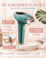 Green and gold handheld IPL hair removal device with cooling