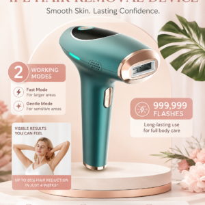 Green and gold handheld IPL hair removal device with cooling