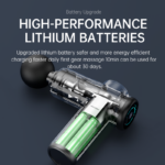 Cutaway view of the mini massage gun showing its rechargeable lithium battery and internal components