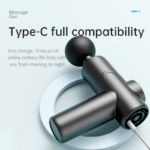 Black mini massage gun connected to a Type-C charging cable