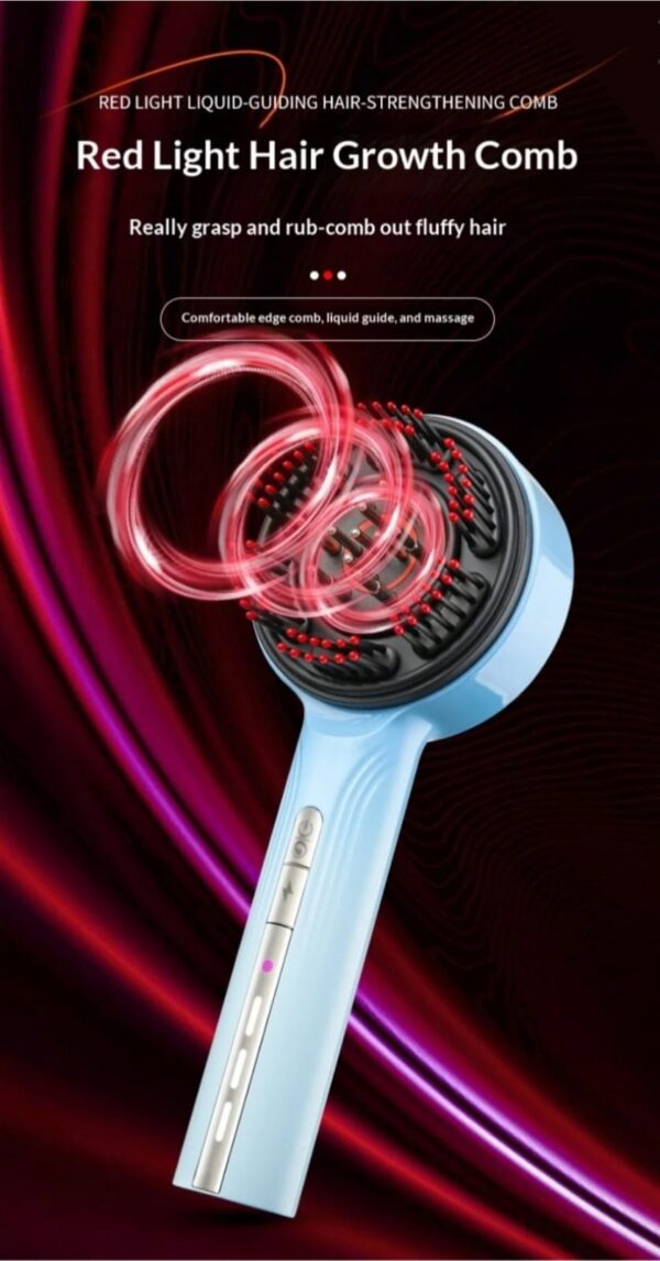 Red light scalp massager comb with rotating massage head and serum applicator