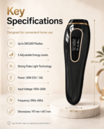 T13 IPL hair removal device specifications with 500000 flashes, 30W power and product dimensions