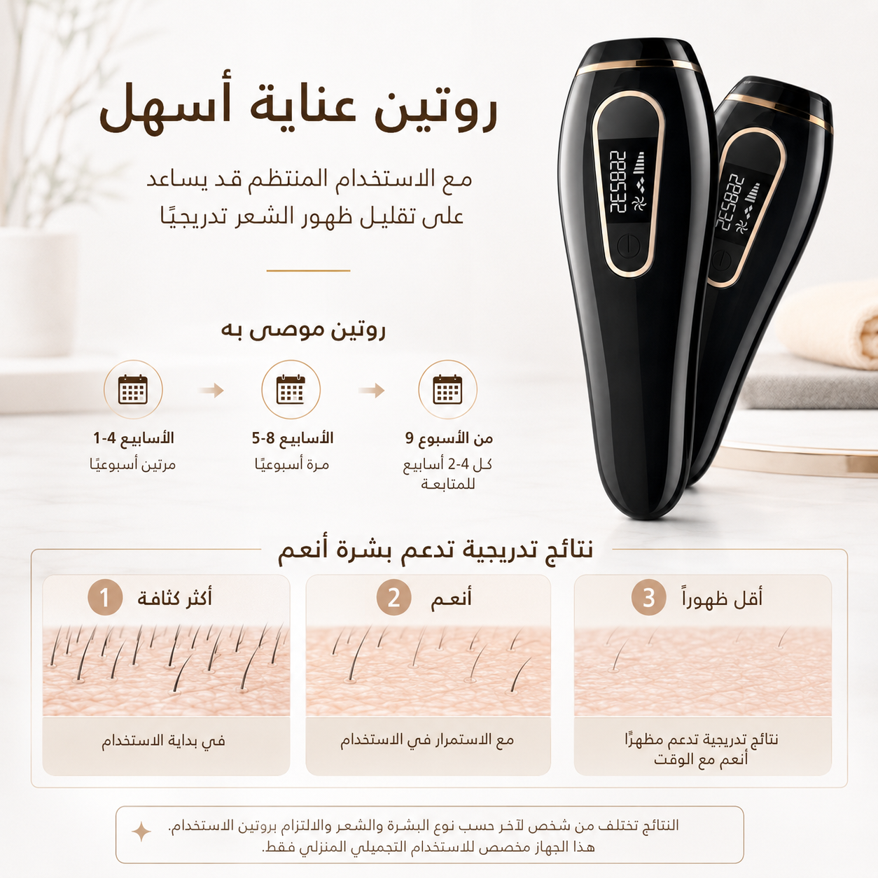 روتين استخدام جهاز إزالة الشعر T13 ونتائج تقليل ظهور الشعر تدريجيًا